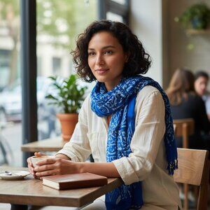 Rama Foulard Écharpe/ Paréo Batik Bleu Rayonne Franges Plage Tissu Sarong 46x63